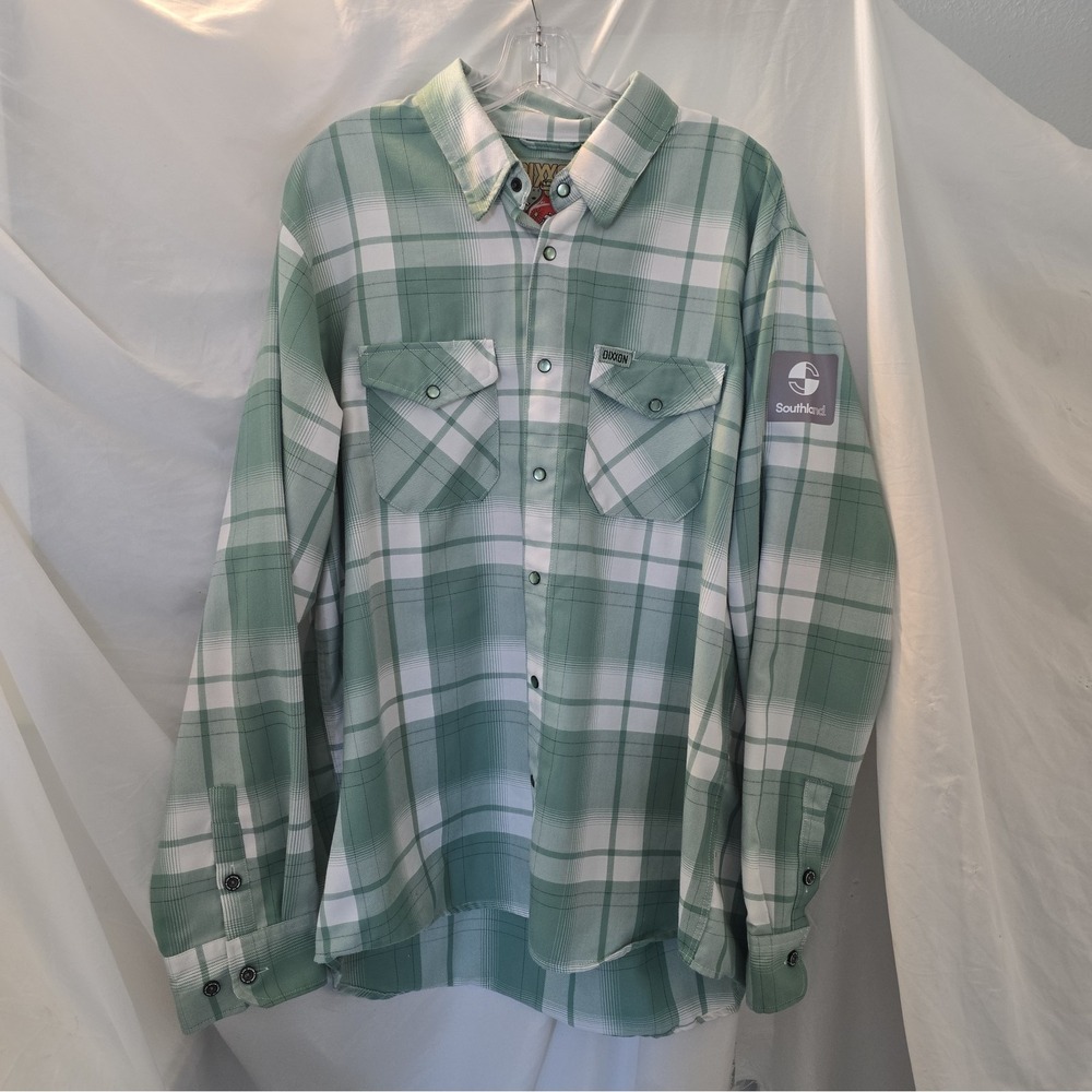 Dixxon Flannel Co "Sea Glass" Green Plaid Shirt W/Southland Sleeve Patch Mens XL